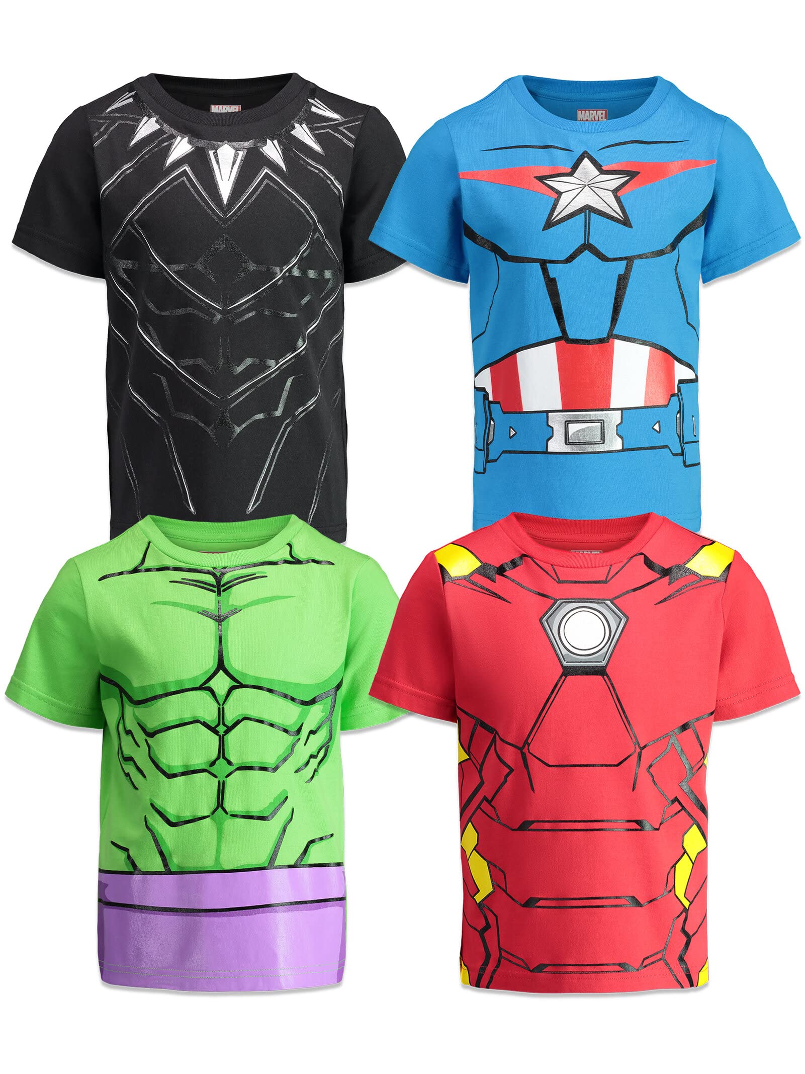 Marvel Avengers Spider-Man Mech Strike 4 Pack Cosplay Athletic T-Shirts Toddler to Big Kid Sizes (2T - 18-20)